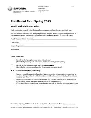 Enrollment Form for Spring 2015