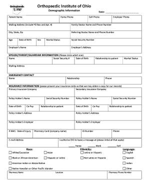 Orthopaedic Institute of Ohio Patient Authorization Form