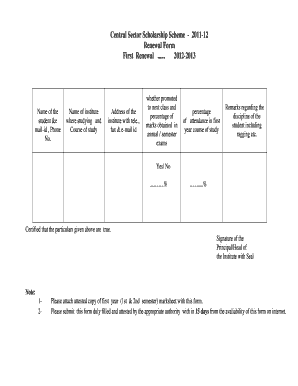 Central Sector Scholarship Renewal Form