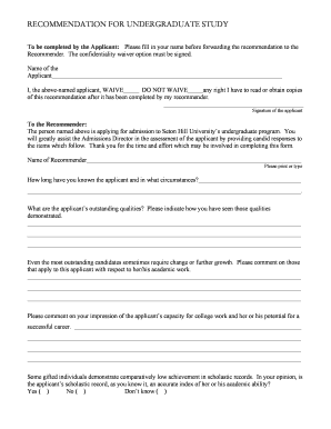 Undergraduate Study Recommendation Form