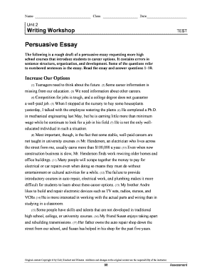 Persuasive Essay Test Template