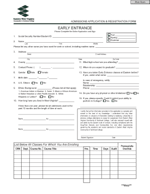 Early Entrance Admissions Application