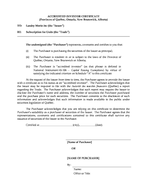 Accredited Investor Certificate