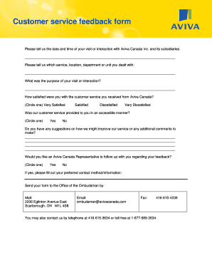 Aviva Canada Customer Service Feedback Form