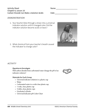 Middle School Chemistry Activity Sheet