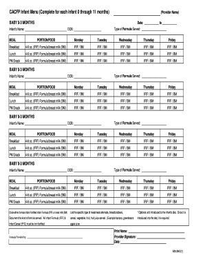 CACFP Infant Menu Form