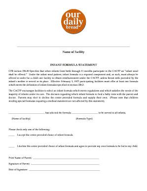 Infant Formula Statement