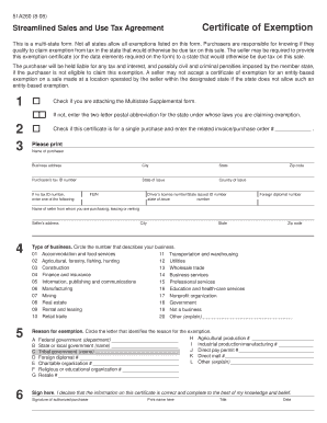 Streamlined Sales and Use Tax Agreement Certificate of Exemption