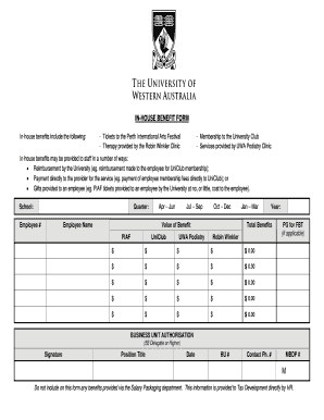 University In-House Benefit Form