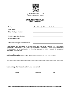 Fringe Benefits Tax Vehicle Declaration