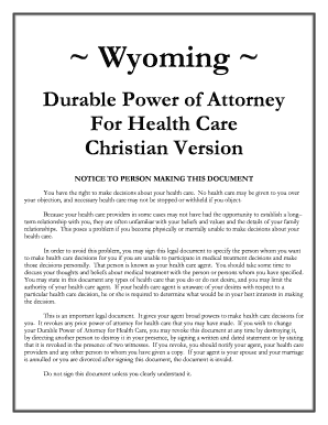 Wyoming Durable Power of Attorney for Health Care
