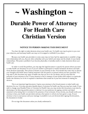 Washington Durable Power of Attorney for Health Care