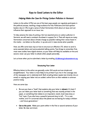 Vermont Carbon Pollution Tax Letter Template