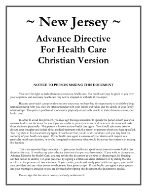 New Jersey Advance Directive for Health Care
