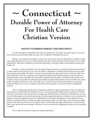 Connecticut Durable Power of Attorney for Health Care