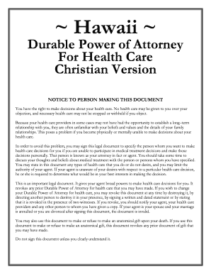Hawaii Durable Power of Attorney for Health Care