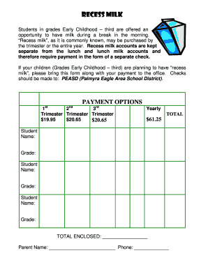 Job tracking template - EES Recess Milk Master Form - Trimesters