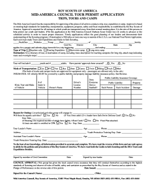 Boy Scouts of America Tour Permit Application