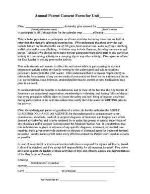 Annual Parent Consent Form for Scout Activities