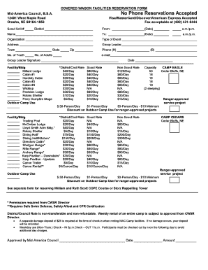 Covered Wagon Facilities Reservation Form