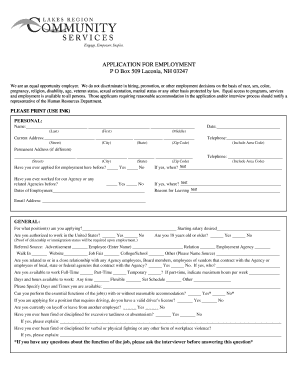New Hampshire Employment Application Form