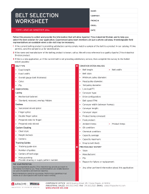 BELT SELECTION COMPANY WORKSHEET PHONE