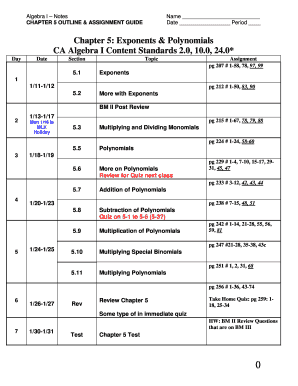 Algebra I Chapter 5 Outline & Assignment Guide