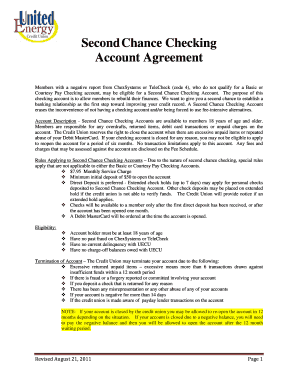 Second Chance Checking Account Agreement