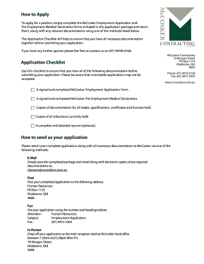 Job application template - To apply for a position simply complete the McCosker Employment Application and