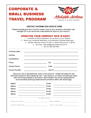 Corporate Travel Program Contact Information Update Form