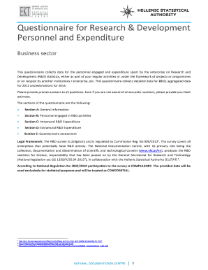 Greece R&D Personnel and Expenditure Questionnaire