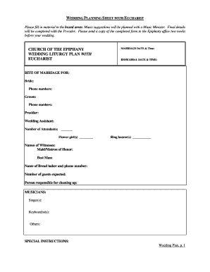 Church Wedding Planning Form