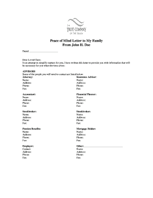 Peace of Mind Letter to Family