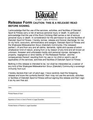Dakotah Sport & Fitness Release Form