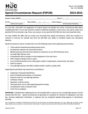 Special Circumstances Request Form (FSPCIR) 2014-2015