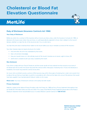 Cholesterol or Blood Fat Elevation Questionnaire