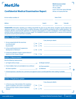 Confidential Medical Examination Report