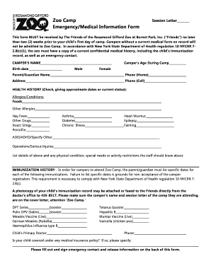 Zoo Camp Emergency Medical Information Form