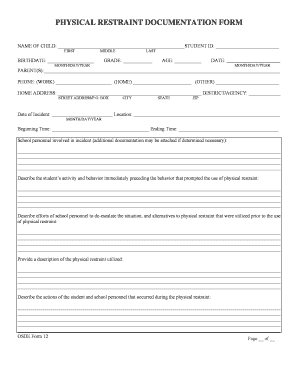 Physical Restraint Documentation Form