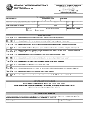 Indiana Tobacco Sales Certificate Application