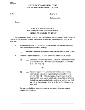 Chapter 13 Discharge Order Motion