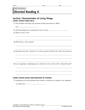 Skills Worksheet Directed Reading A