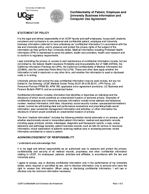 UCSF Confidentiality and Computer Use Agreement