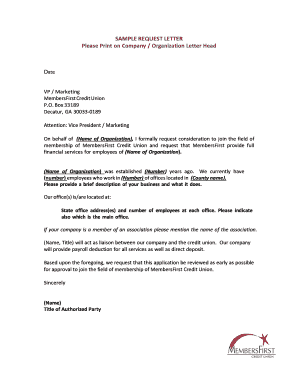 Request Letter for Credit Union Membership