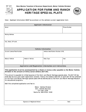 New Mexico Farm and Ranch Heritage Special Plate Application