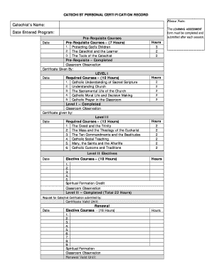 Catechist Personal Certification Record