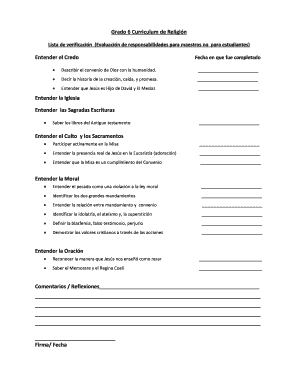 Grado 6 Curriculum de Religión Lista de verificación