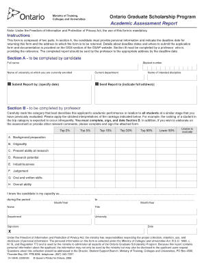 Ontario Graduate Scholarship Academic Assessment Report
