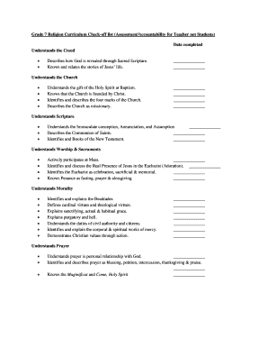 Grade 7 Religion Curriculum Check-off List