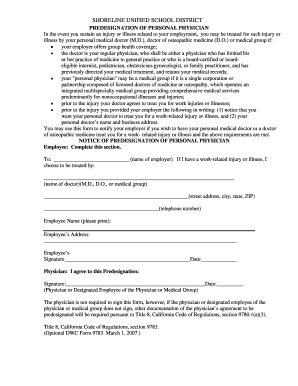 California Predesignation of Personal Physician Form